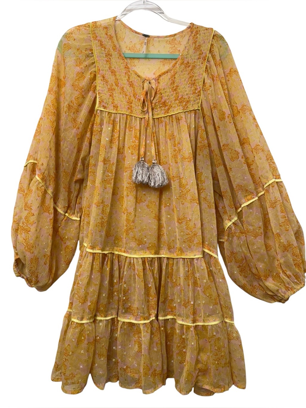 Free People Boho Swinging Mini Dress in Yellow